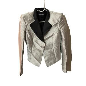 Emporio Armani Metallic Silver Synthetic Contrast Detail Cropped Blazer Medium